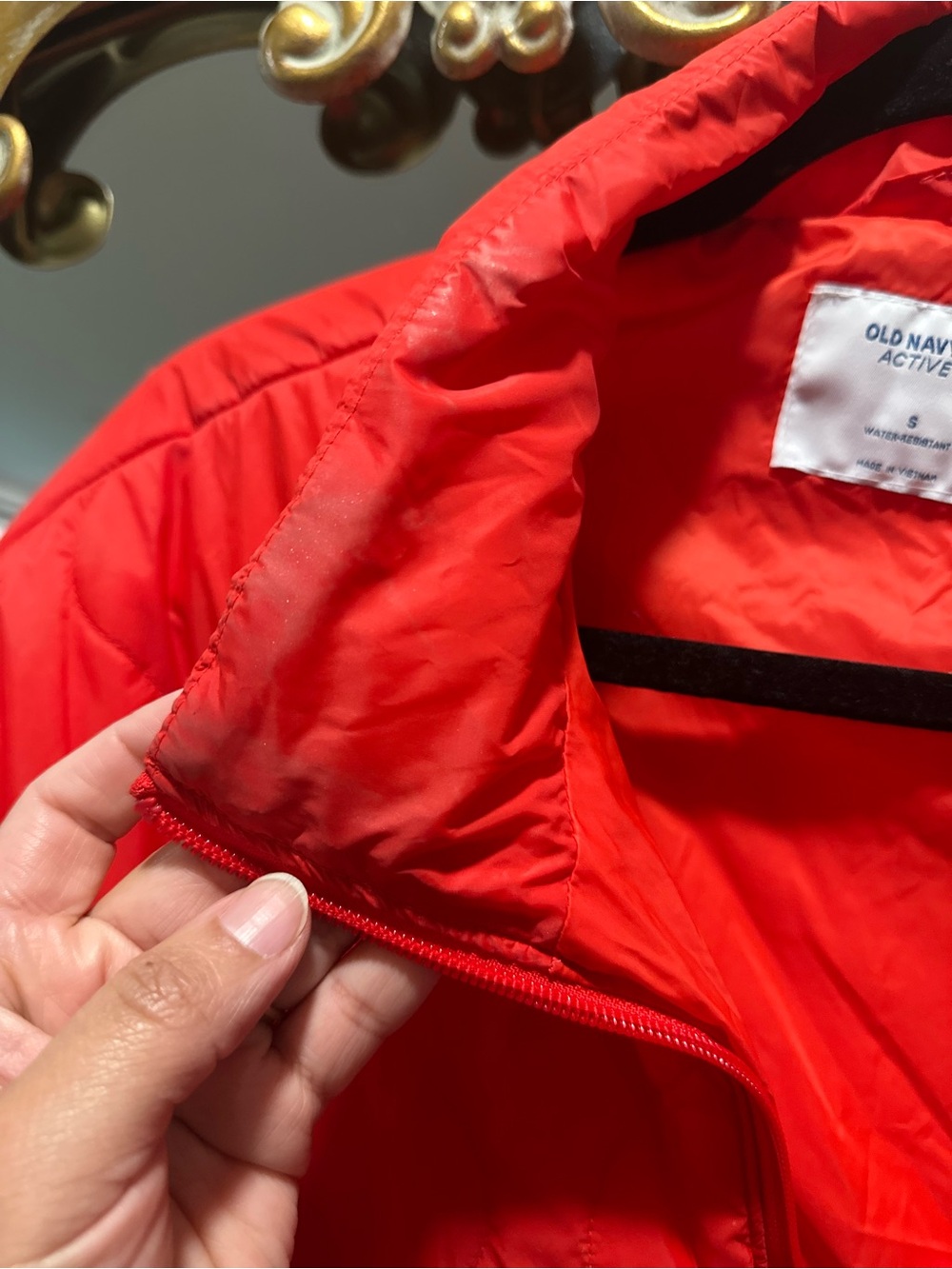 Quilted Oversized Packable Half Zip Pullover Jacket - Red Orange - Picture 6 of 16